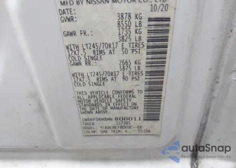 2021 Nissan Nv Cargo Nv1500 Sv Standard Roof V6 from USA, damaged, VIN 1N6BF0KM8MN800011